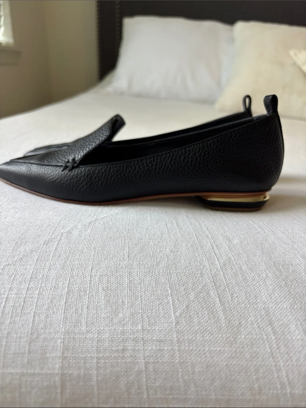 Nicholas Kirkwood Black Pointed Toe Leather Beya Flats